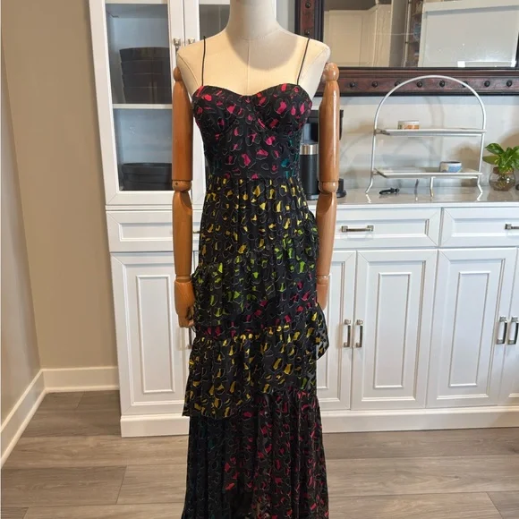 Alice + Olivia Pink and Red Embellished Tiered Maxi Dress - Picture 1 of 12